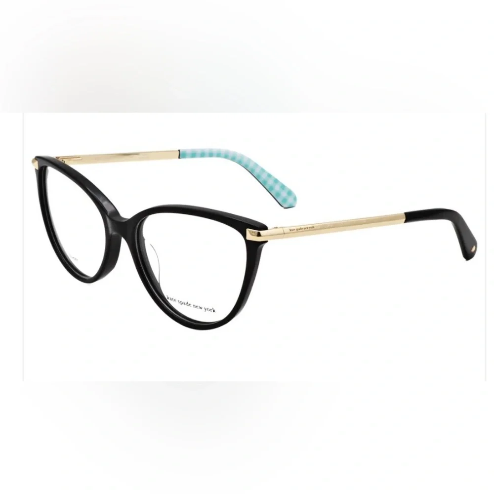 KATE SPADE NWOT Modern Cat Eye 54-16-140 Mint/WHT Gingham Gold Accent Frame
